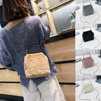 

Winter Solid Handbags Women's Plush Shoulder Messenger Bag bolsa feminina Simple Handbag Sac Fashion Mobile Phone Bag 2019 #C10