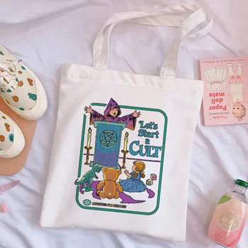

Let Us Start The Cult Cartoon Funny Letters Cute Shoulder Canvas Bags Harajuku Large Capacity Messenger Women Bag Casual Purse