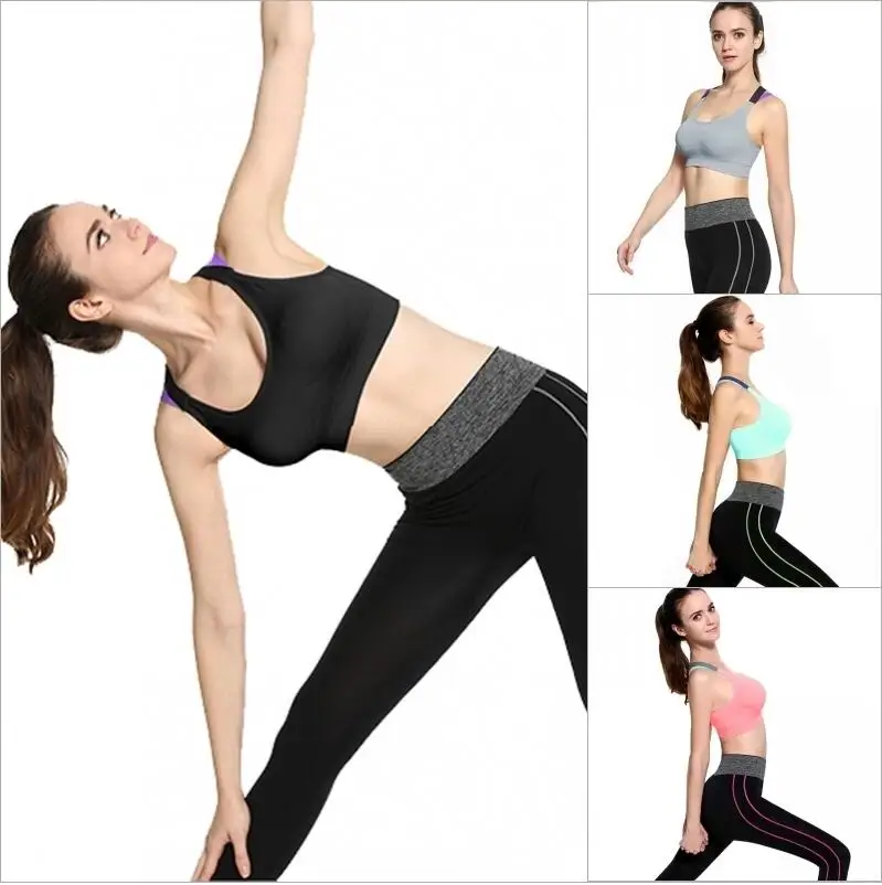 Sports Bra Full Cup Breathable Top Shockproof Cross Back Push Up Workout Bra For women Gym Running Jogging Yoga Fitness Bra