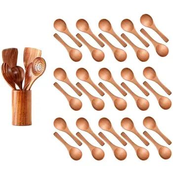 

1 Set Kitchen Utensil Set, Wooden Cookware Set & 30Pcs Small Wooden Spoon Tasting Spoon Condiments Salt Spoons