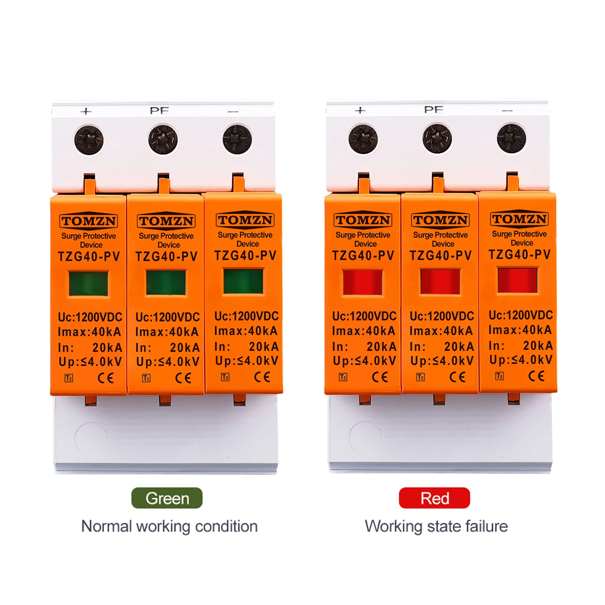 TZG40-PV SPD DC 1200V TOMZN 20KA~40KA House Surge Protector Protective Low-voltage Arrester Device images - 6