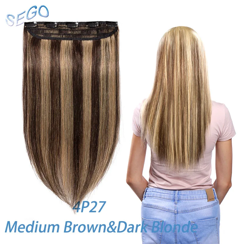 SEGO "-24" 40 г-60 г прямые человеческие волосы для наращивания на заколках чистый и фортепианный цвет волосы на заколках человеческие волосы для наращивания 1 p/w 5 клипов - Цвет: P4/27