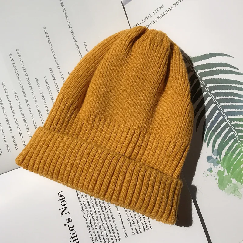 Skullies, женские вязаные высококачественные однотонные элегантные эластичные Универсальные женские шапки Harajuku, Мягкие Шапки, женские шапки ярких цветов - Цвет: yellow