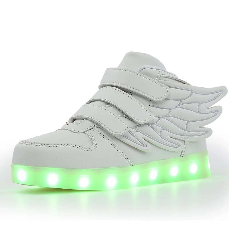 IGxx с высоким берцем; туфли со светодиодной подсветкой для детей «Крылья Ангела» зарядка через usb светящиеся туфли светодиодный ребенок световой светодиодный кроссовки белого цвета для мальчиков