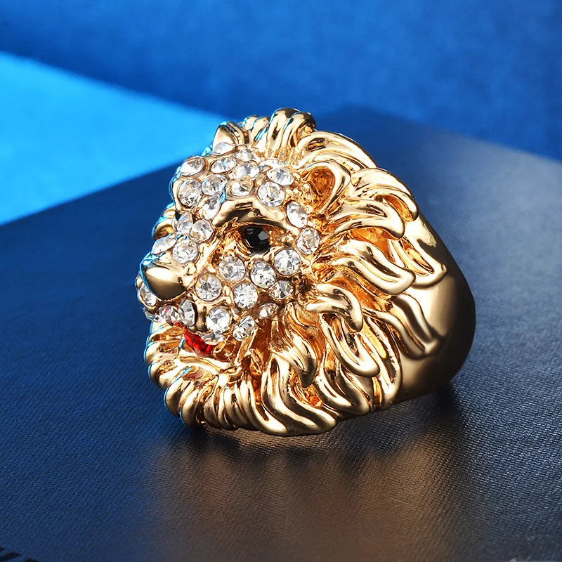 

Kinel Hot Retro Lion Ring Exaggerated Animal Jewelry Fashion Gold Crystal Rings For Women Halloween Gift 2019 New