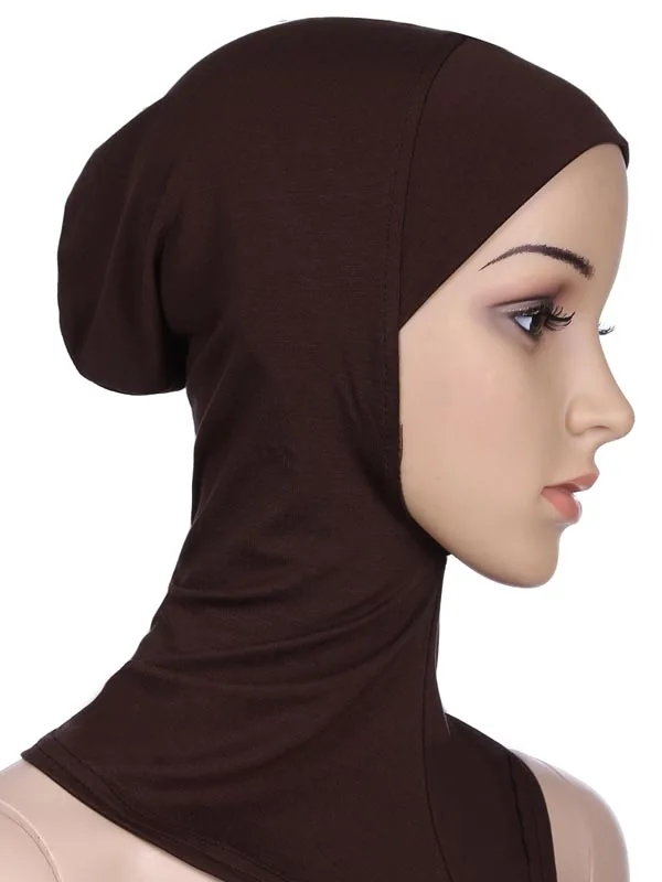 Мусульманские женские Девушки Спорт внутренний хиджаб колпачки исламские мягкие растягивающиеся подшарф шапки кроссовер классический стиль - Цвет: Coffee