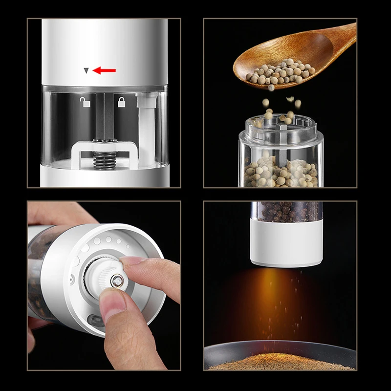 Spice Grinder Electric Automatic Mill For Kitchen Salt and Pepper Shaker Gravity Electric Coffee Grinder USB With LED Light