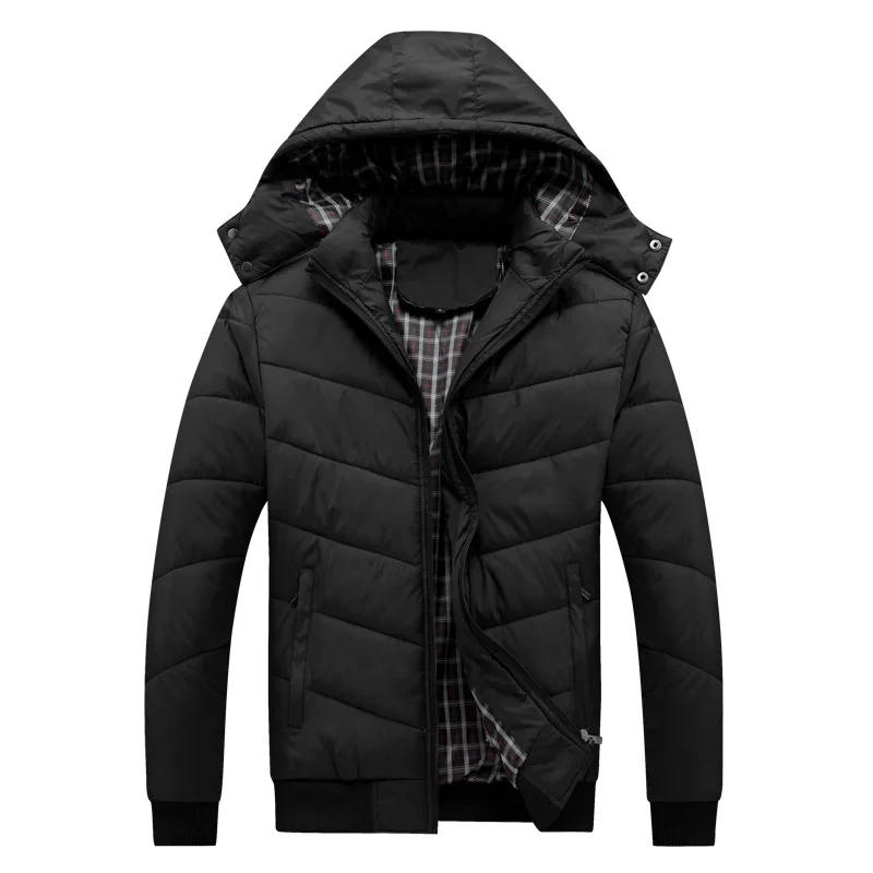 Cotton-padded Clothes Men's Slim Fit Winter Hooded Men's Large Size Solid Color Thick down Feather Cotton-padded Clothes Su