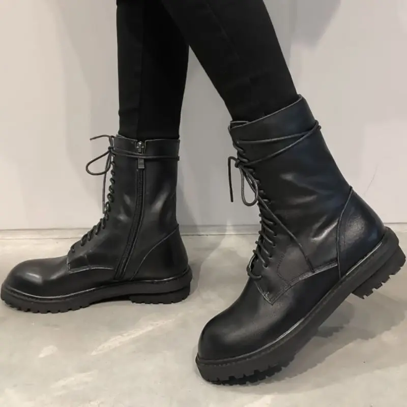 Taoffen/ г.; женские зимние ботинки в байкерском стиле из натуральной кожи; модная пикантная обувь на не сужающемся книзу массивном каблуке и молнии; женские повседневные ботинки; размер 34-43