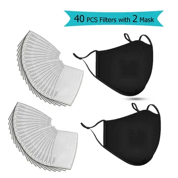 

40pc Filter Cotton Mouth Face Mask Pm2.5 Anti-Dust Mask Activated Carbon Filter Reusable And Washable Face Mask Without Valve