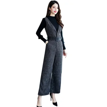 

Suit Woman Autumn New Fashionable Tall Waist Shows Thin Droopy Feeling Wide-legged Pants Two-piece