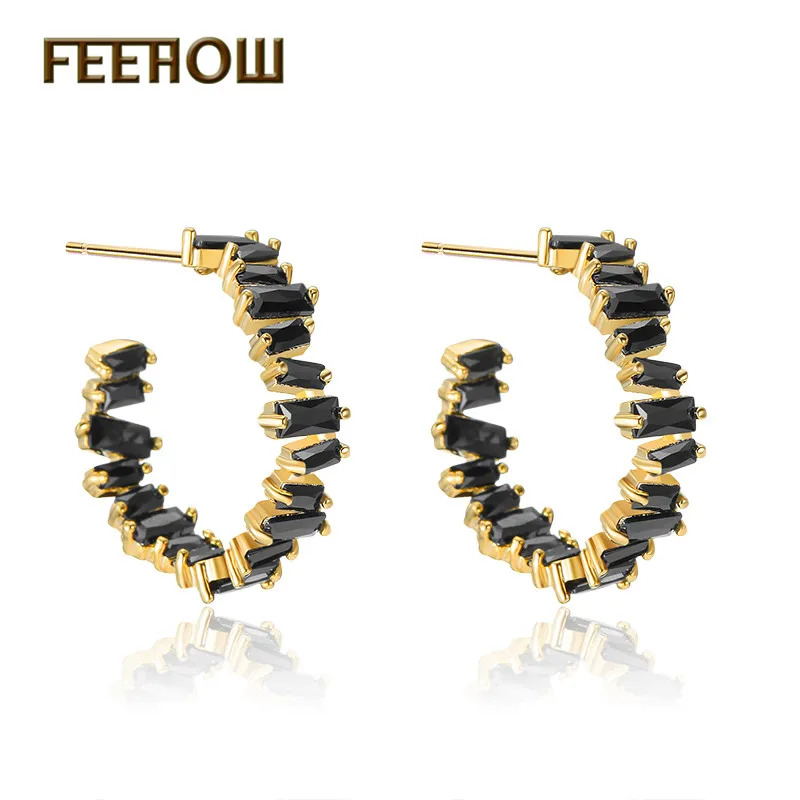 Gold Color FEEHOW модный кубический цирконий круглые гвоздики Сережки для Для женщин Свадебная вечеринка Ювелирное Украшение в подарок на день рождения FWEP2174 - Окраска металла: Gold Color