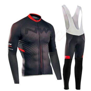 

NW2019 Pro Team Winter Thermal Fleece Cycling Clothes Men Long Sleeve Jersey Suit Outdoor Riding Bike MTB Clothing Bib Pants Set