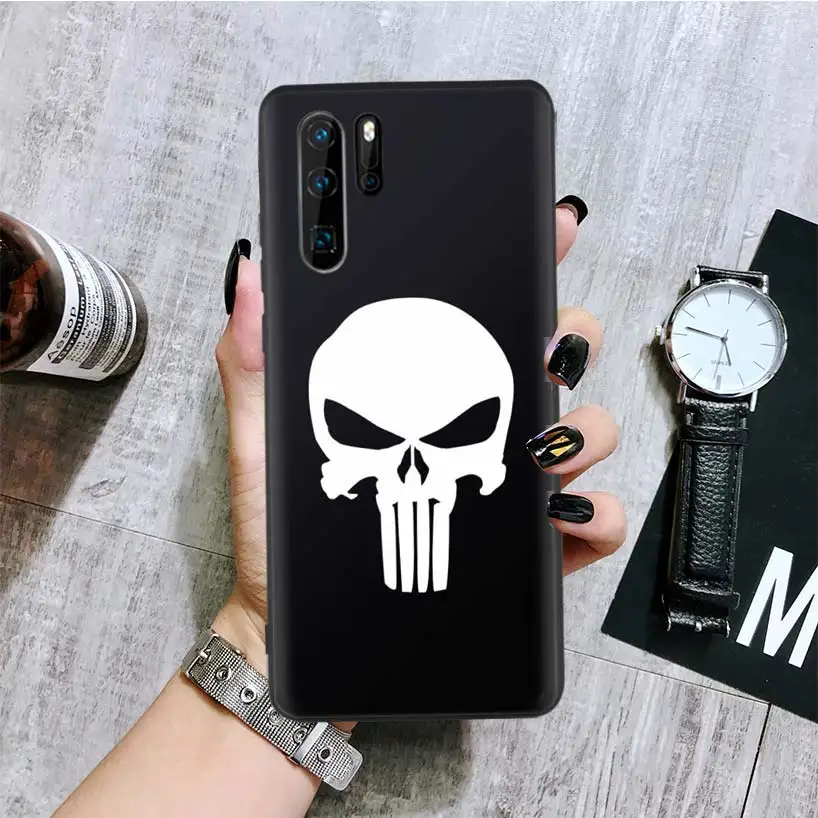 Marvel Punisher Black Phone Case For Huawei Mate 30 20 10 P30 P20 P10 Pro Lite P Smart Z Luxury Cover Coque Shell