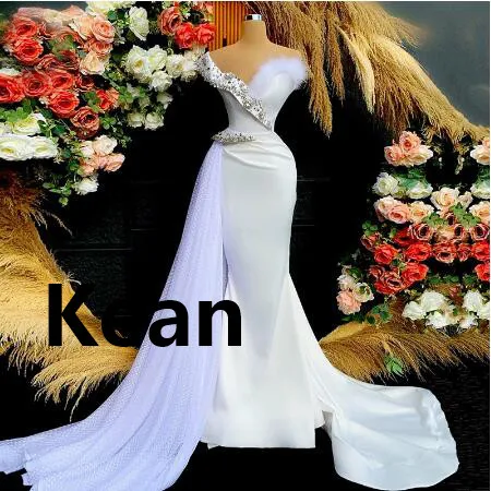 

Off the Shoulder Mermaid Feathers Evening Dresses Special Occasion Dress Islamic Dubai Kaftan Saudi Arabic Prom Dress