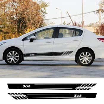 

2PCS Car Decoration Door Side Skirt Stripes Stickers For Peugeot 308 Graphical Vinyl PVC Auto Reflective Decals Car Accessories