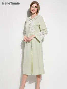 

Irene Tinnie Women's Velvet Cotton Nightgown Autumn Winter Roman Holiday Princess Pyjama Long Knee-Length Nightdress