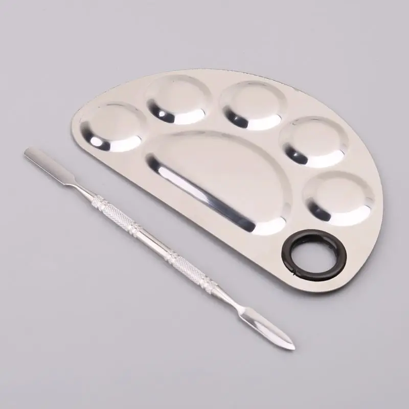 Stainless Steel Paint Palette Tray Mixing Rod Spatula Set For Nail Art Supply School Supplies Watercolor Oil Painting Makeup