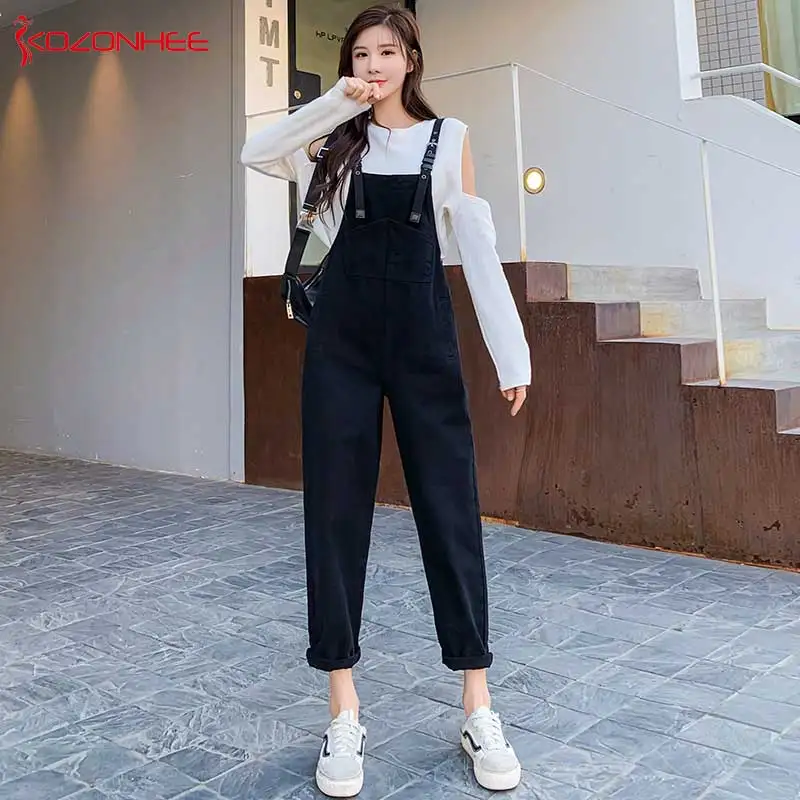 womens black denim jumpsuit