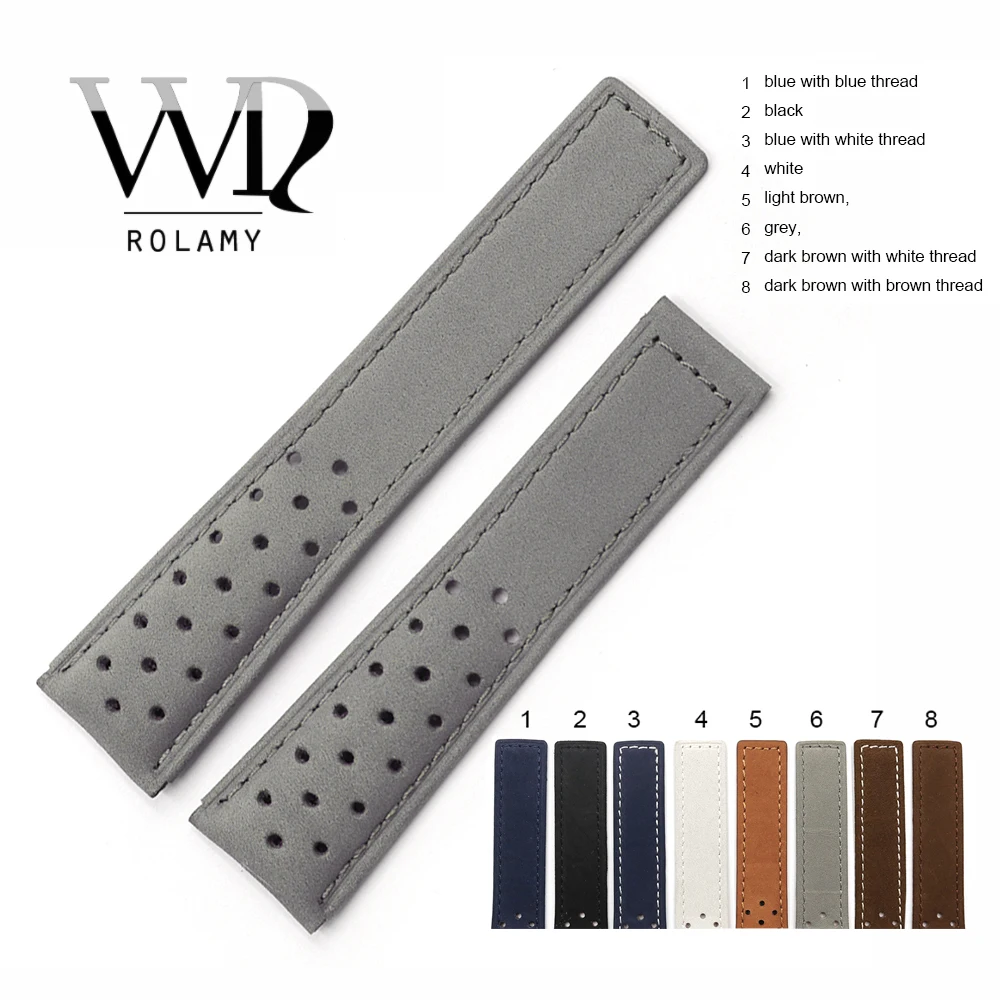 

Rolamy Watch Band 20 22mm Real Calf Leather Grey Suede Strap VINTAGE Replacement Wrist Watchbands Leather Watch Strap Belt New