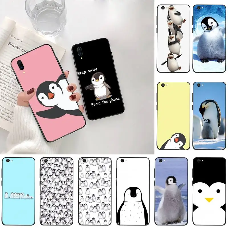 

HPCHCJHM Hard Cover Cute Penguin Cover Black Soft Shell Phone Case For Vivo Y91c Y17 Y51 Y67 Y55 Y93 Y81S Y19 V17 vivos5