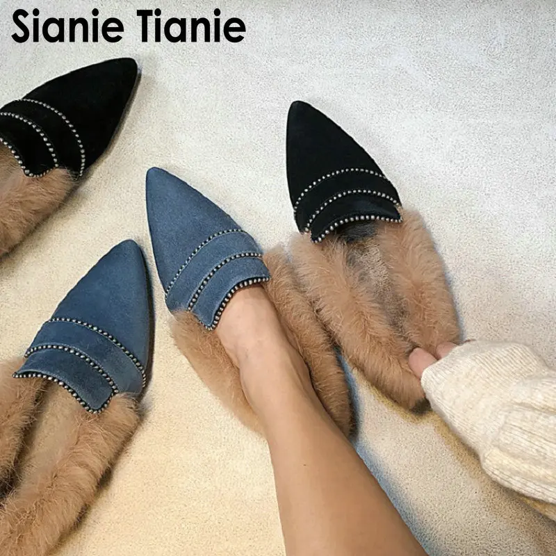 Sianie Tianie/2020 Натуральная кожа овечья замша Теплая женская обувь с кроличьим мехом