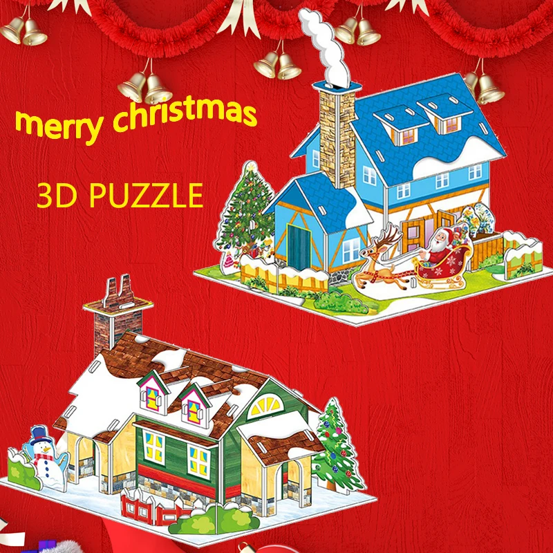 

Christmas Puzzle 3D three dimensional puzzle paper children's toysAttractive Cartoon Castle Garden Zoo Princess House 3D Puzzle