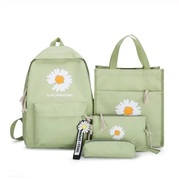 

4Pcs/set Flower Print Canvas School Bag for Teenagers Girls Student Book Bags Women Travel School Backpacks Female Rucksack