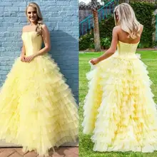 Желтое пышное платье для выпускного вечера, длинное милое Многоярусное вечернее платье с сердечком, вечерние платья для милых 16 пышных платьев размера плюс