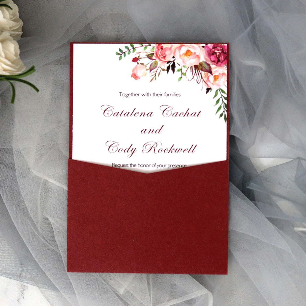  10pcs Simple Solid Color Pocket Wedding Invitation Business Banquet Invitation Large Event Exhibiti - 4000484255084