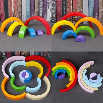 

Wooden Rainbow Building Blocks For Kids Early Education Rainbow Stacking Toys Colorful Arched Shape Creative Building Blocks Toy