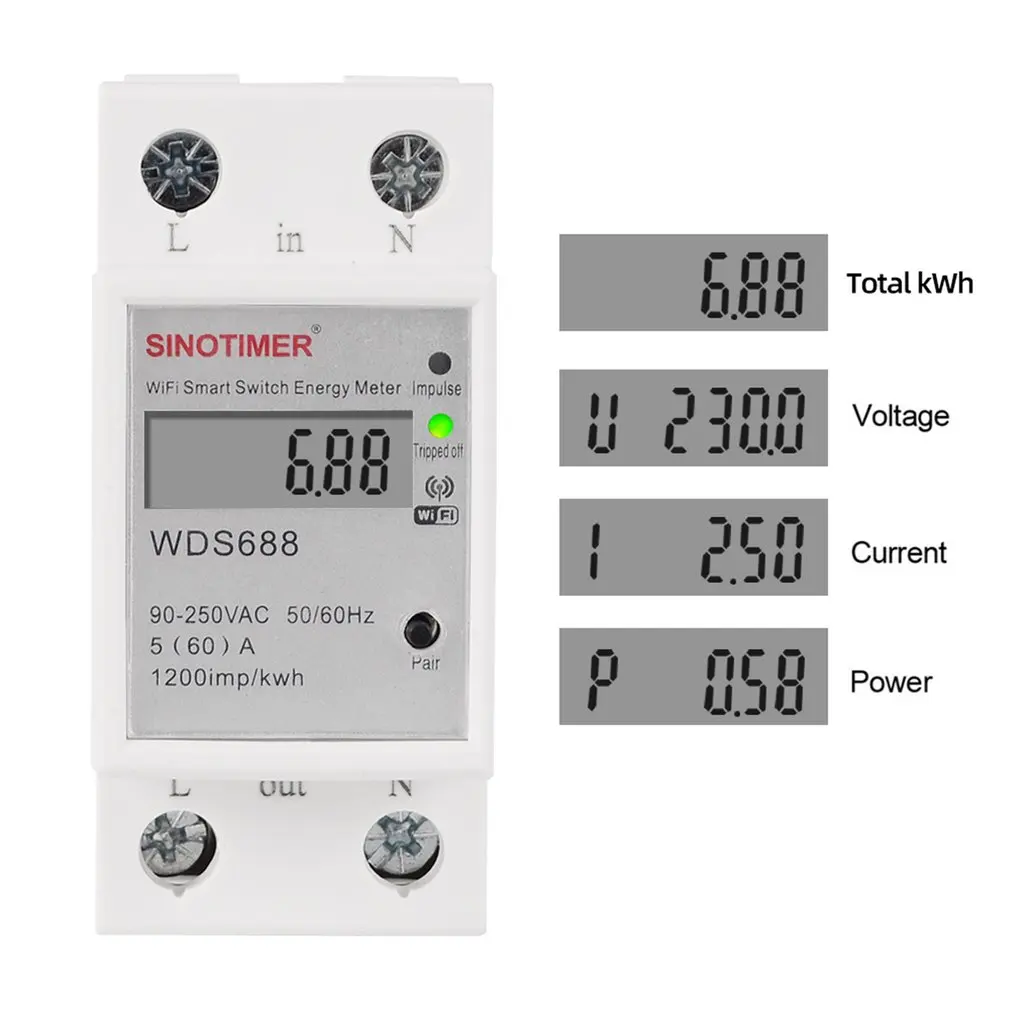 Цифровой потребление электроэнергии киловатт-Din Rail умный счетчик энергии тестер Wi-Fi Мощность Вт дистанционный переключатель тестер Управление монитор 110V 220V AC