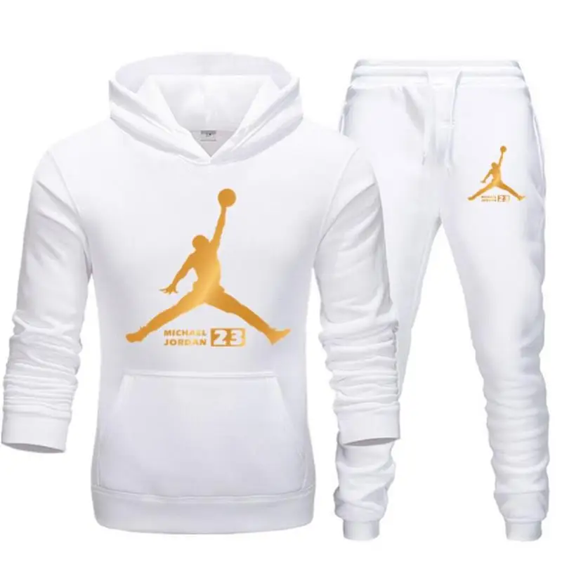 White Sets Новинка, мужская спортивная одежда, мужская Осенняя зимняя теплая Повседневная Толстовка, комплект, пуловер с капюшоном+ спортивные штаны, повседневный костюм из двух предметов - Цвет: White Sets