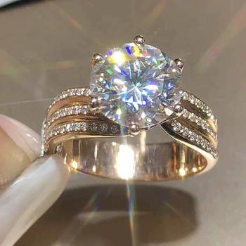 Huitan Luxury Gold Color Women Engagement Wedding Rings Inlaid Shiny CZ Noble Party Jewelry Fine Anniversary Gift Fashion Rings