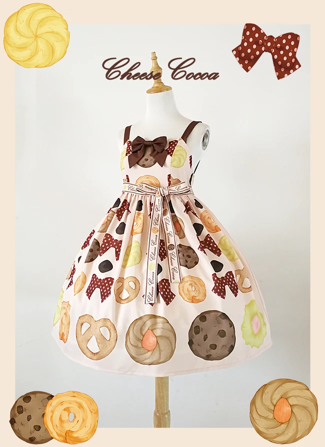 Japanese Kawaii Girl Sweet Lolita Dress Vintage High Waist Printing Bowknot Victorian Gothic Jsk