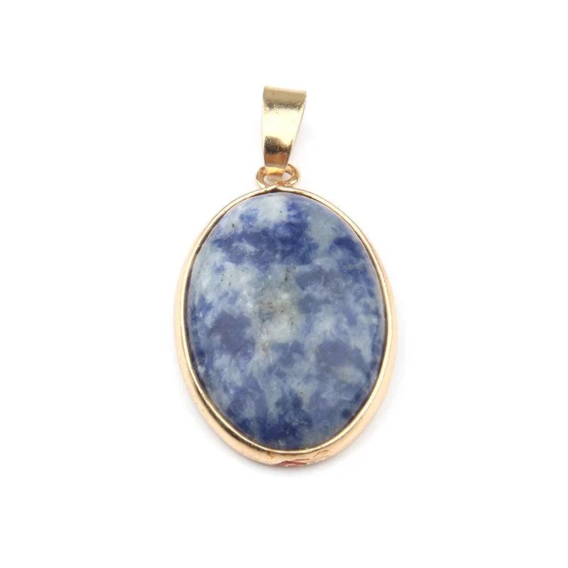 Sodalite Натуральный камень подвеска-агат Овальный Форма Кулоны из нержавеющей стали для самостоятельного изготовления ювелирных изделий Цепочки и ожерелья Аксессуары Размеры 3,6*1,9*0,7 см - Окраска металла: Sodalite