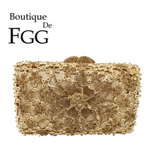 Boutique De FGG, женские вечерние сумочки с золотым цветком, сумочки для невесты с кристаллами, клатчи для свадебной вечеринки, металлические сумочки и сумочки