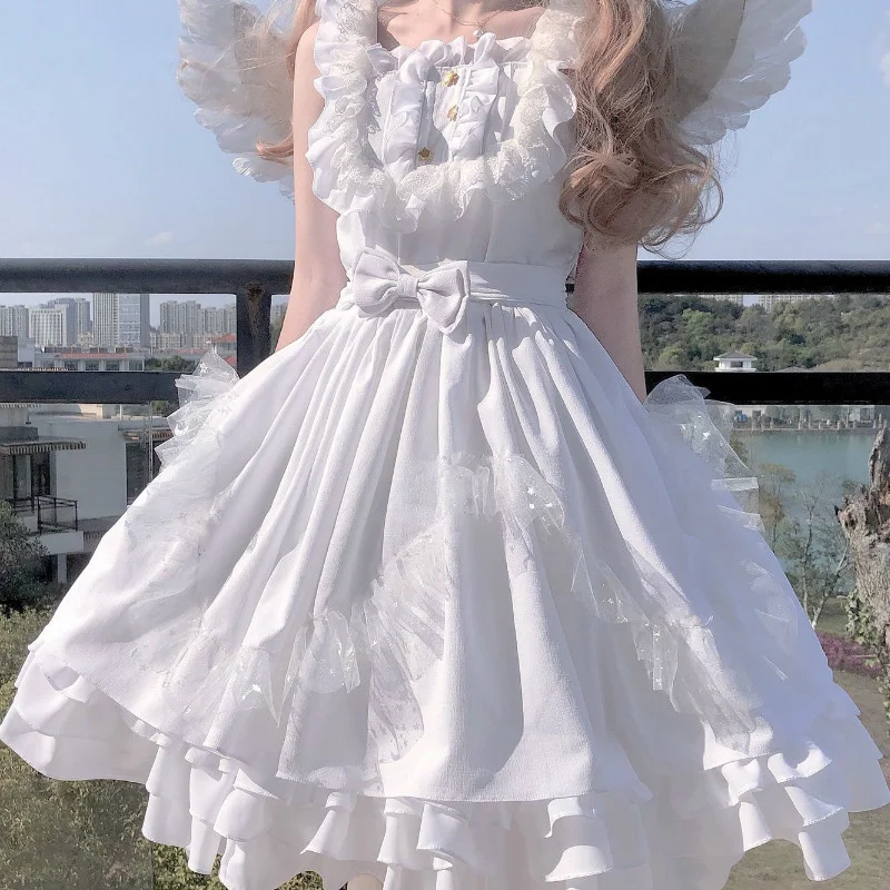 

Vestido japonés blanco suave de Ángel Jsk Lolita, Vintage, para chicas, Kawaii, gótico, encaje con estrella, Hada, para boda,