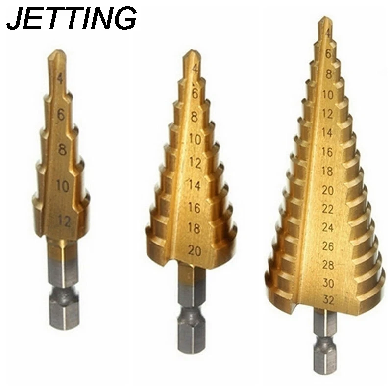 1 PCS Hss Steel Titanium Step Drill Bits 3-12mm 4-12mm 4-20mm Step Cone Cutting Tools Steel Woodworking Wood Metal Drilling Set