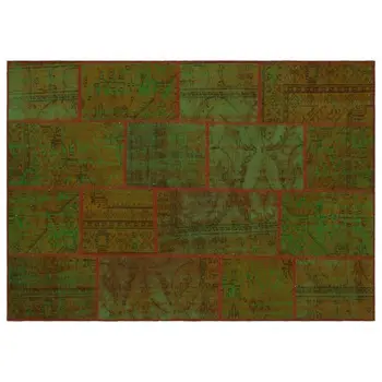 

Handmade Green Vintage Overdyed Patchwork Area Rug 160x230 Cm-5'3''X7'7''