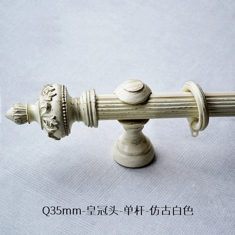 Factory direct Selling European embossed style silencer solid wood curtain rod Roman rod single and double pole antique white