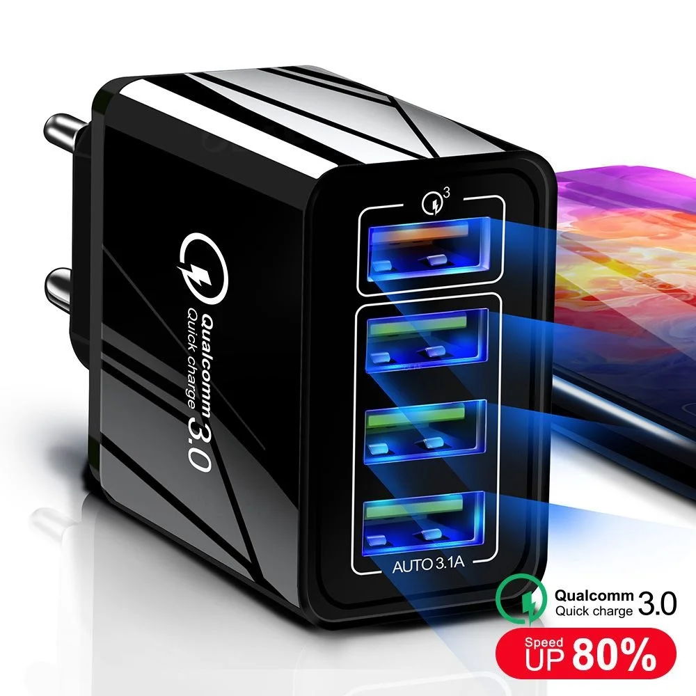 Зарядное устройство USB 3 0 4 48 Вт быстрая зарядка для iPhone X XS 7 Samsung Huawei P20 Xiaomi QC