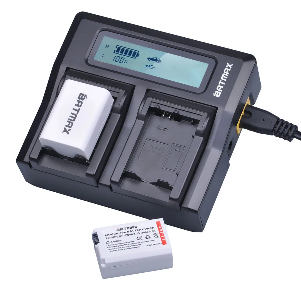 Batmax 2 шт. NP FW50 NPFW50 батарея + lcd быстрое двойное зарядное устройство для sony a37 Alpha 7 7R II