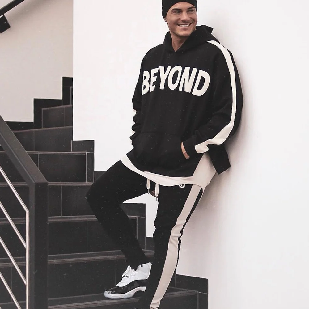 Hoodie Pants Set Autumn New Men Casual Loose Sweatshirt Jogger Sweatpants Male Cotton Jacket Sportswear Trousers 3