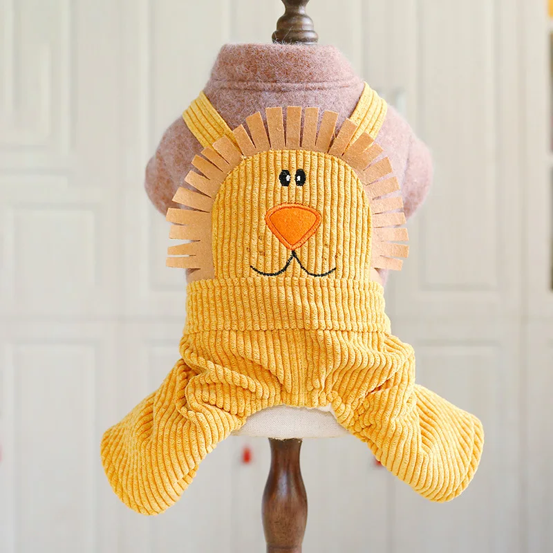 

Dog Clothing for Small Pets Clothing with Sun Lion Printed Bib Pants Yellow Color Warm Thick Cotton Clothes Cachorro Jumpsuits
