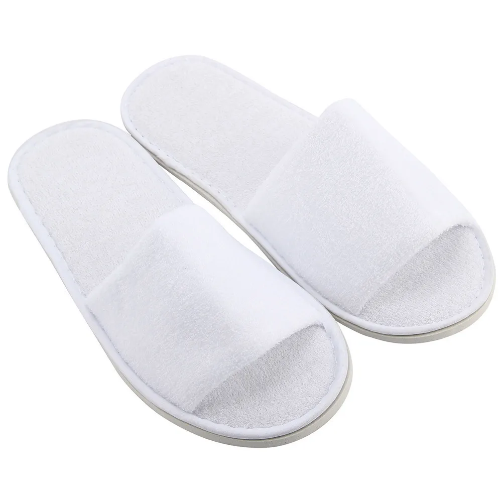 WHITE TERRY TOWELLING SPA SLIPPERS MENS WOMEN HOTEL WEDDING DANCE CLOSED TOE BAG 