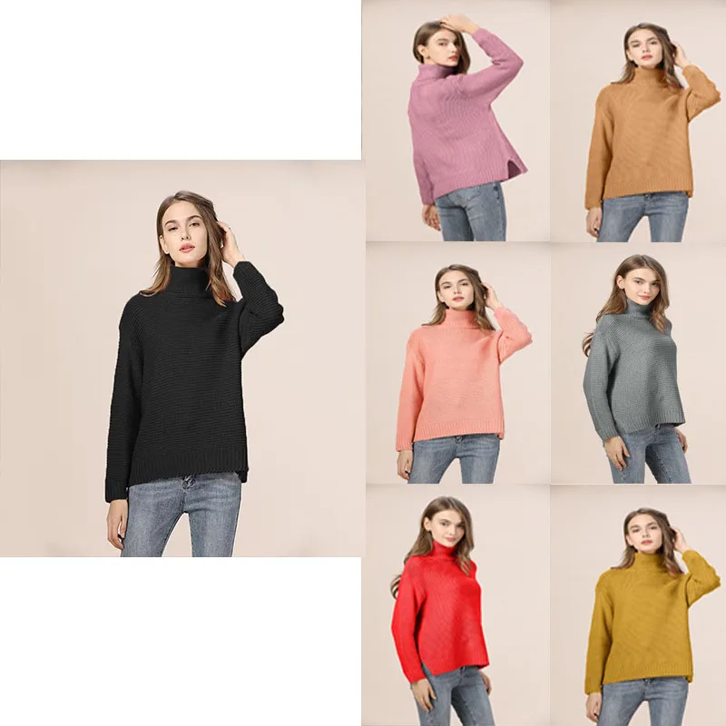 Осень-зима, толстый женский свитер из хлопка и акрила, черный, розовый, водолазка, пуловер, свитер для женщин, Джерси, женский свитер