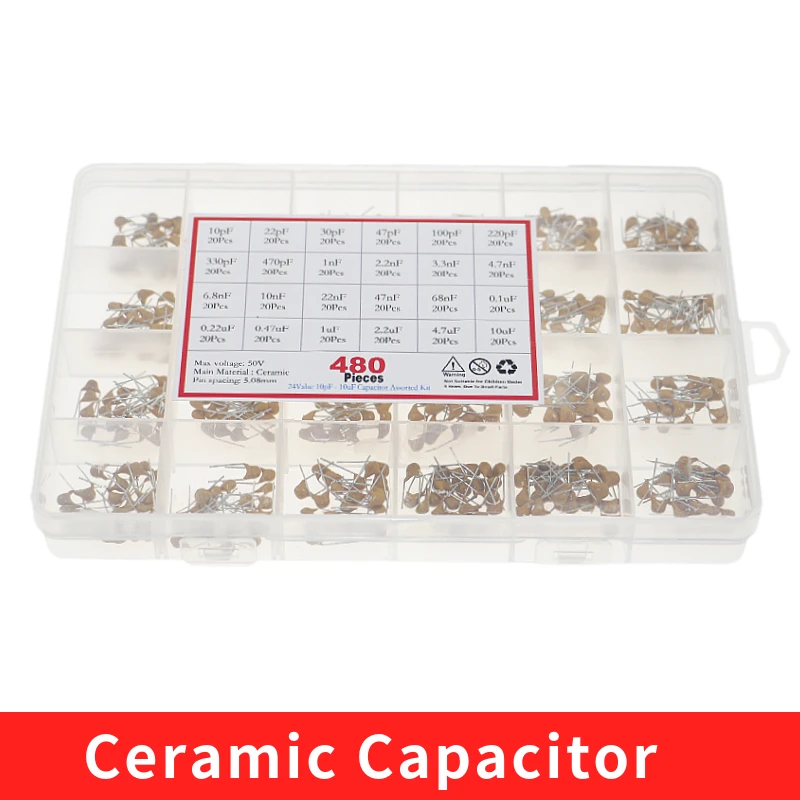 24 valores * 20 pces = 480 pces capacitor cerâmico monolítico 10pf 10 10uf, capacitor cerâmico sortido kit + caixa