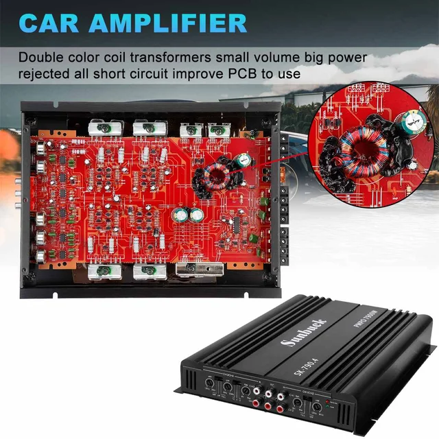 12V 7900W 4 Channel Car Amplifier Subwoofer Slim Class A/B Car Audio Amp Powerful Amplifiers Subwoofer Bass Speaker Amplifiers 6