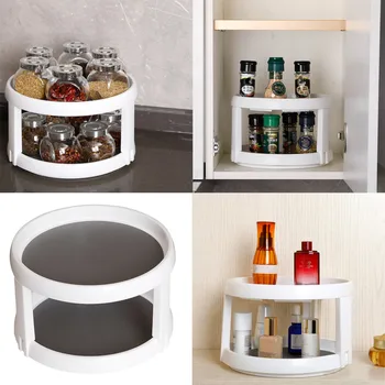 

Non-Skid LiningTwin Turntable Pantry Cabinet Easy To Lnstall Clean Turntable sponge holder soporte escoba shelf kitchen storage